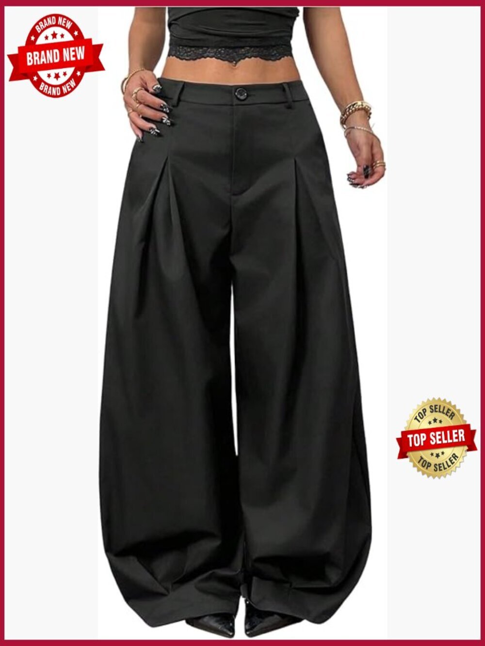 Wide Leg Barrel Pants Pleated Low Rise Baggy Oversized Dress Trousers with